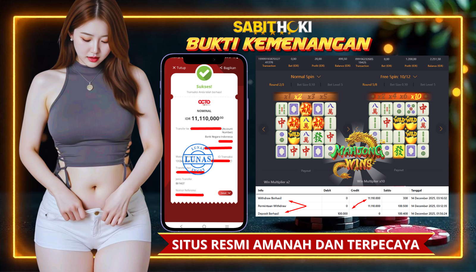 SELAMAT KEPADA MEMBER SETIA SABITHOKI YANG BERHASIL JACKPOT DI PERMAINAN MAHJONG WAYS